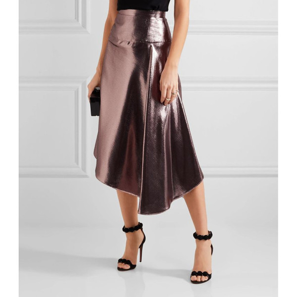 Roland Mouret Piper Asymmetrical Draped Lamé Midi Skirt