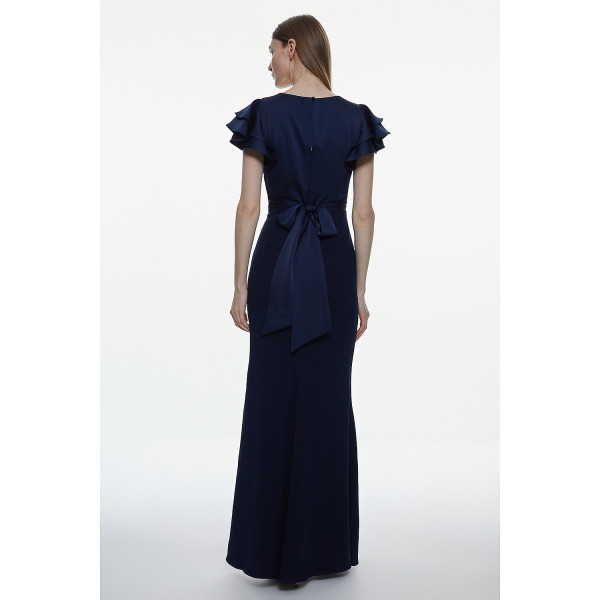 Karen Millen Ruffle Back V Neck Satin Maxi Dress