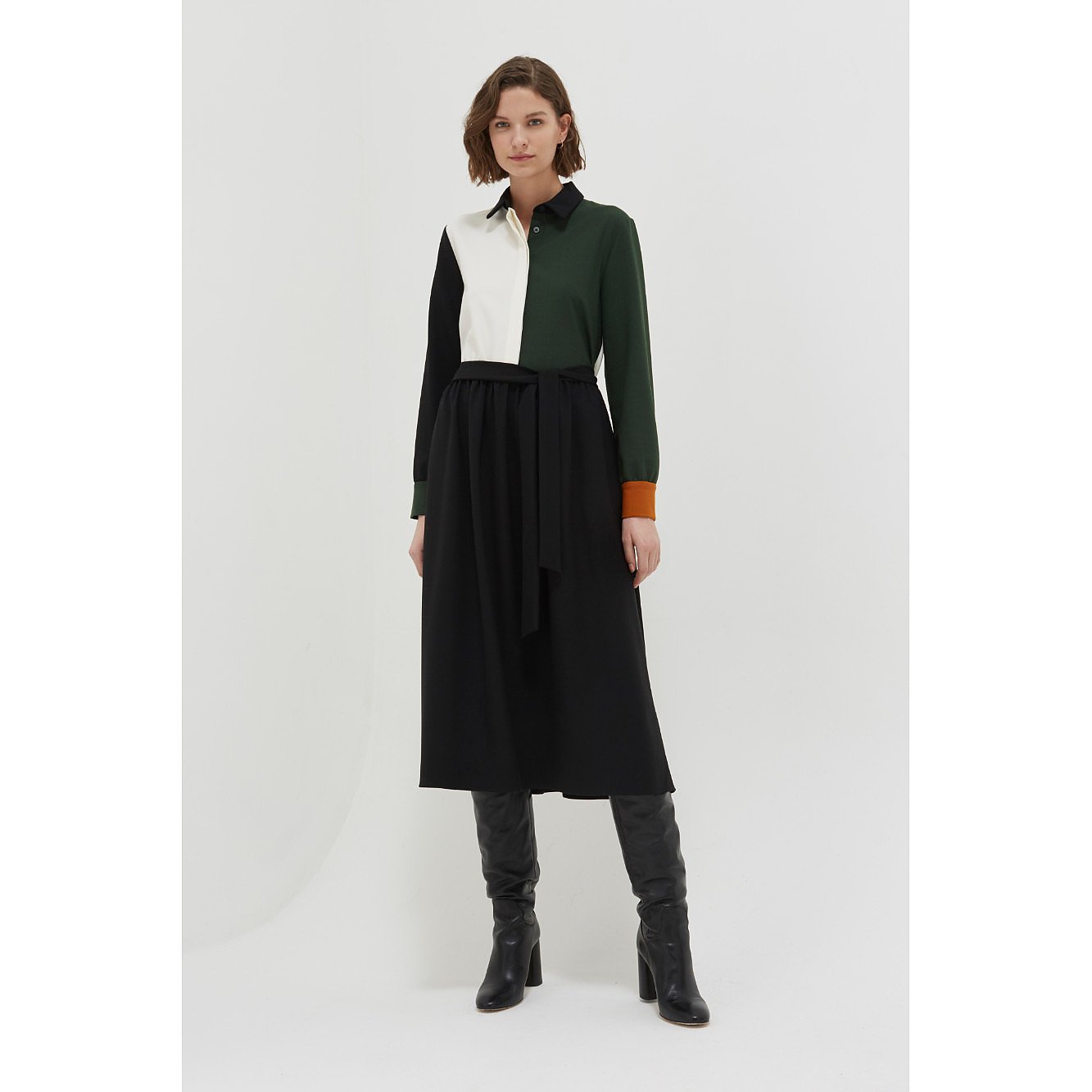 Chinti and Parker Colour-Block Wool Twill Shirt Dress