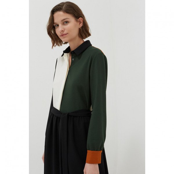 Chinti and Parker Colour-Block Wool Twill Shirt Dress