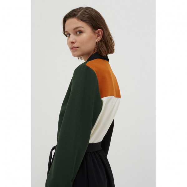 Chinti and Parker Colour-Block Wool Twill Shirt Dress