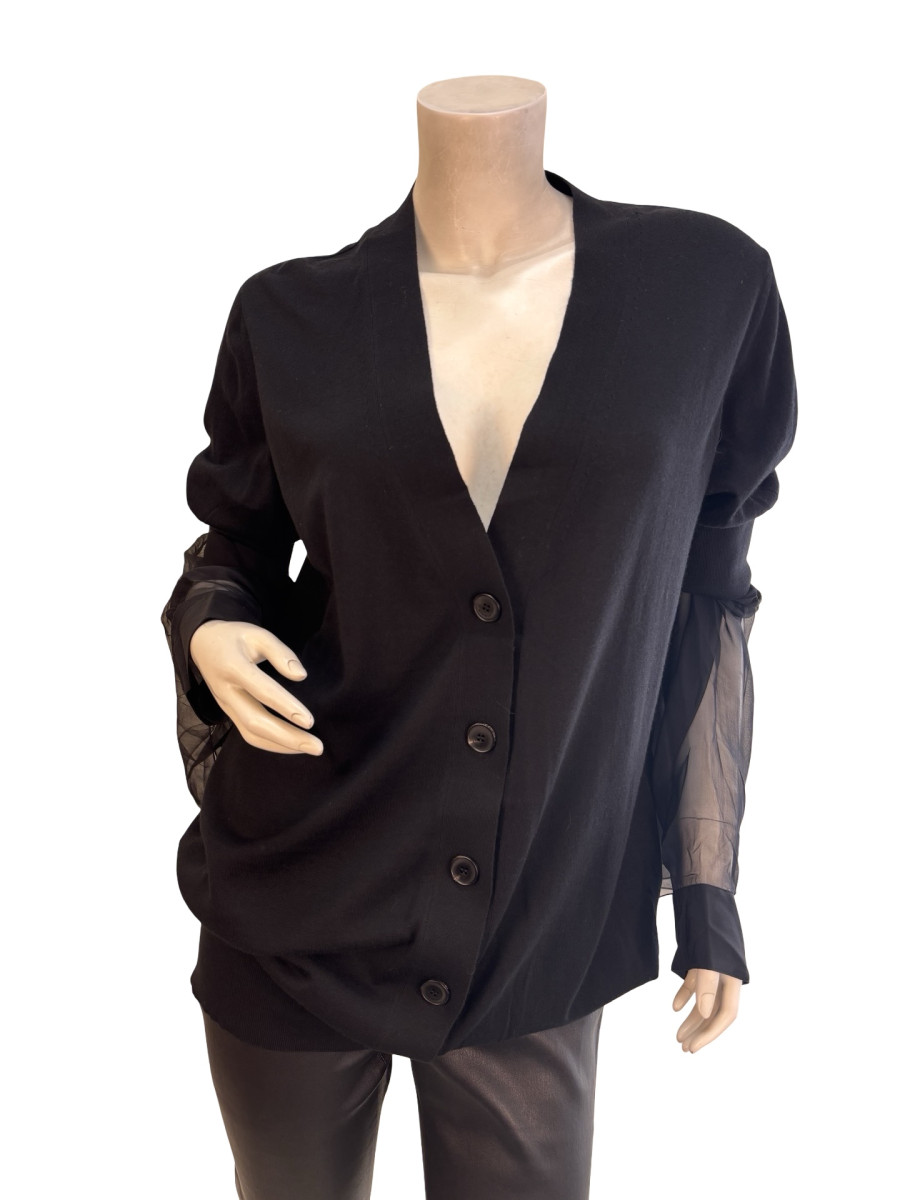 Givenchy Button-Up Cardigan with Sheer Mesh Sleeves