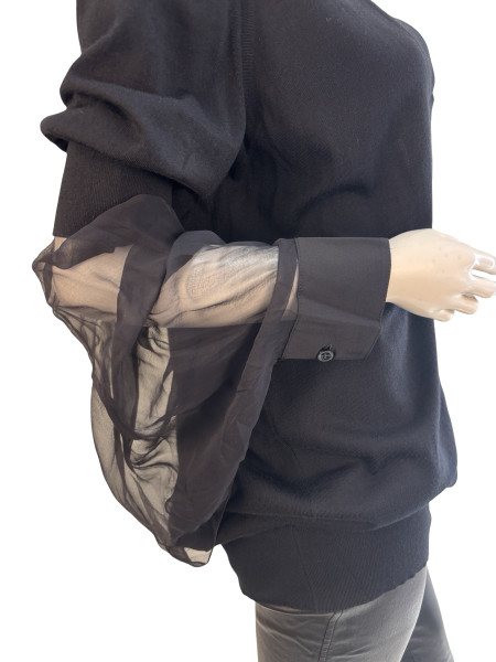 Givenchy Button-Up Cardigan with Sheer Mesh Sleeves