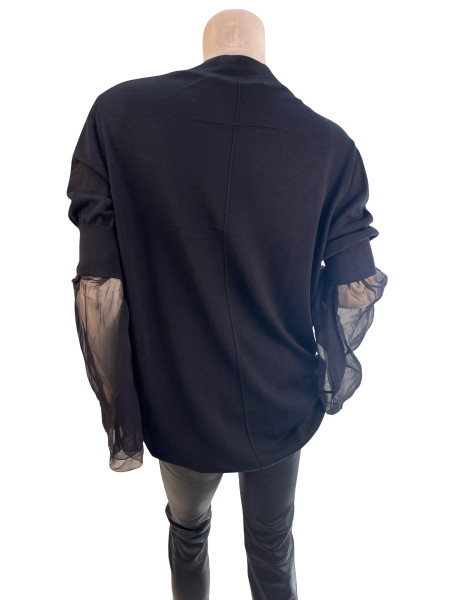 Givenchy Button-Up Cardigan with Sheer Mesh Sleeves