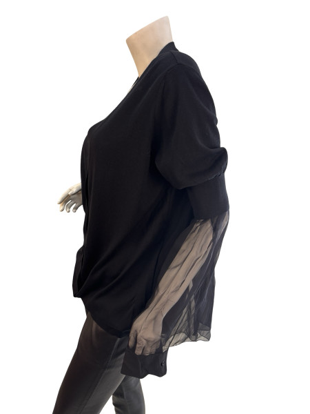 Givenchy Button-Up Cardigan with Sheer Mesh Sleeves