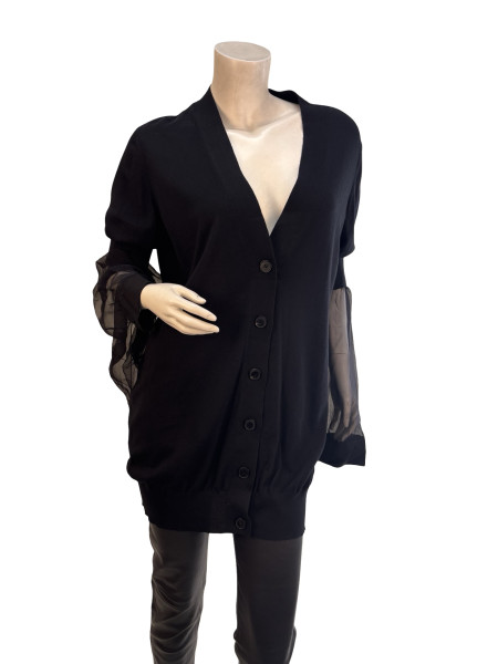 Givenchy Button-Up Cardigan with Sheer Mesh Sleeves