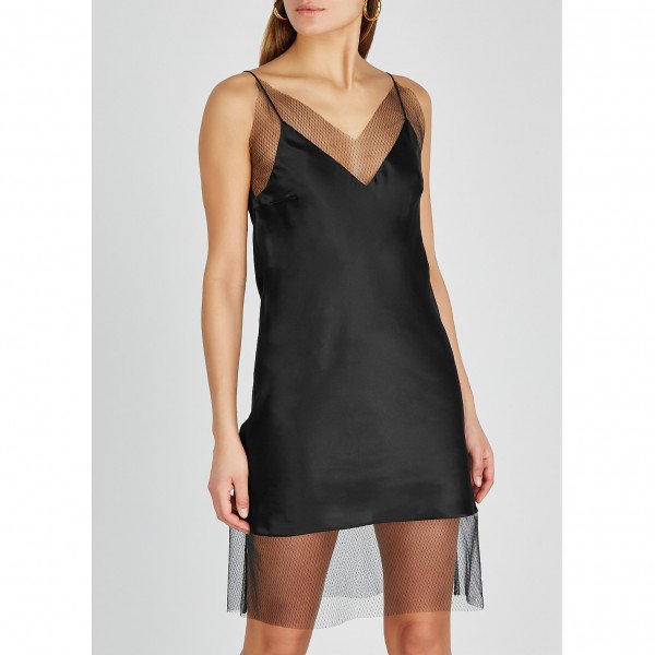 WALK OF SHAME Mesh-Trimmed Mini Slip Dress