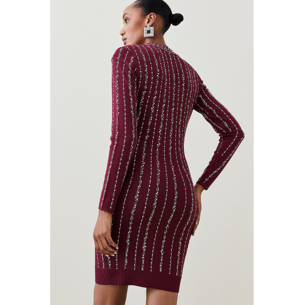 Karen Millen All Over Hotfix Embellished Knit Mini Dress