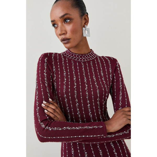 Karen Millen All Over Hotfix Embellished Knit Mini Dress