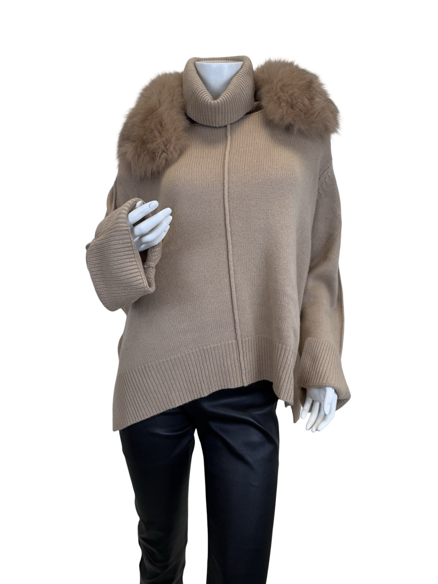 MAX & MOI Cashmere Zip-Up Hoodie & Jogger Set with Fur Collar