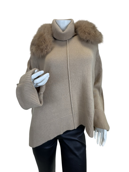 MAX & MOI Cashmere Zip-Up Hoodie & Jogger Set with Fur Collar