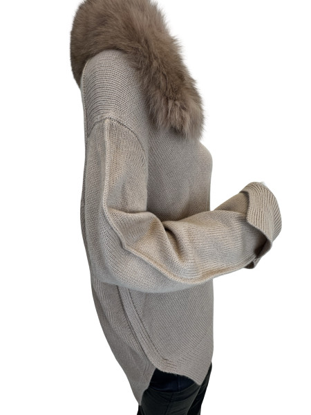 MAX & MOI Cashmere Zip-Up Hoodie & Jogger Set with Fur Collar