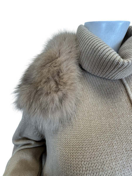 MAX & MOI Cashmere Zip-Up Hoodie & Jogger Set with Fur Collar