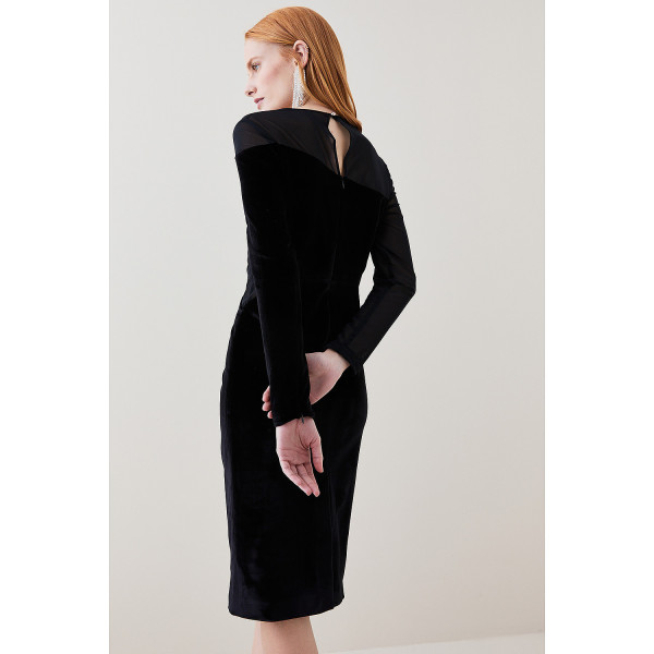 Karen Millen Slinky Velvet Mesh Sleeve Midi Dress