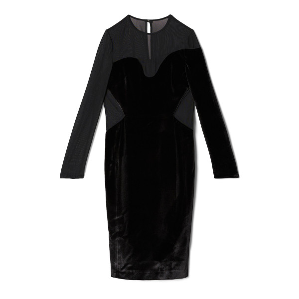 Karen Millen Slinky Velvet Mesh Sleeve Midi Dress