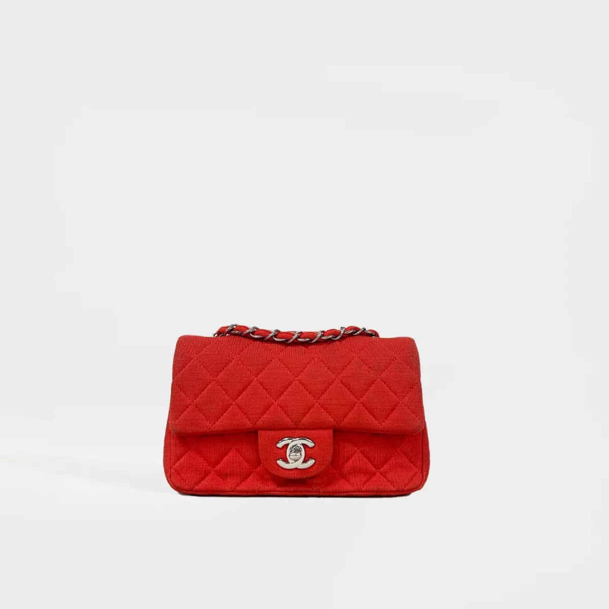 CHANEL Rare Mini Rectangular Single Flap Shoulder Bag in Red Jersey 2014
