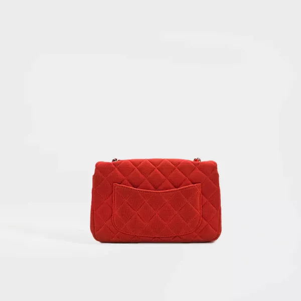 CHANEL Rare Mini Rectangular Single Flap Shoulder Bag in Red Jersey 2014