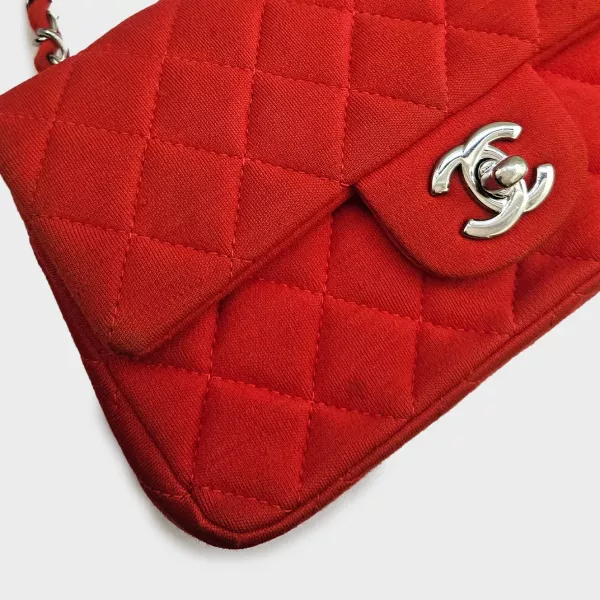 CHANEL Rare Mini Rectangular Single Flap Shoulder Bag in Red Jersey 2014