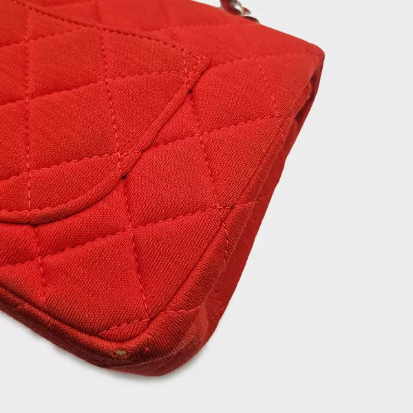 CHANEL Rare Mini Rectangular Single Flap Shoulder Bag in Red Jersey 2014