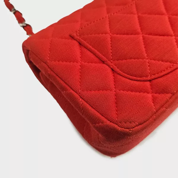 CHANEL Rare Mini Rectangular Single Flap Shoulder Bag in Red Jersey 2014