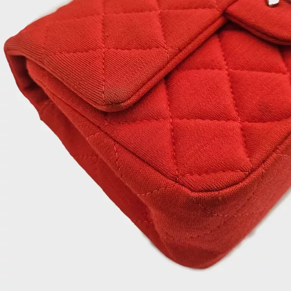 CHANEL Rare Mini Rectangular Single Flap Shoulder Bag in Red Jersey 2014
