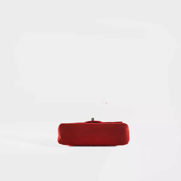 CHANEL Rare Mini Rectangular Single Flap Shoulder Bag in Red Jersey 2014