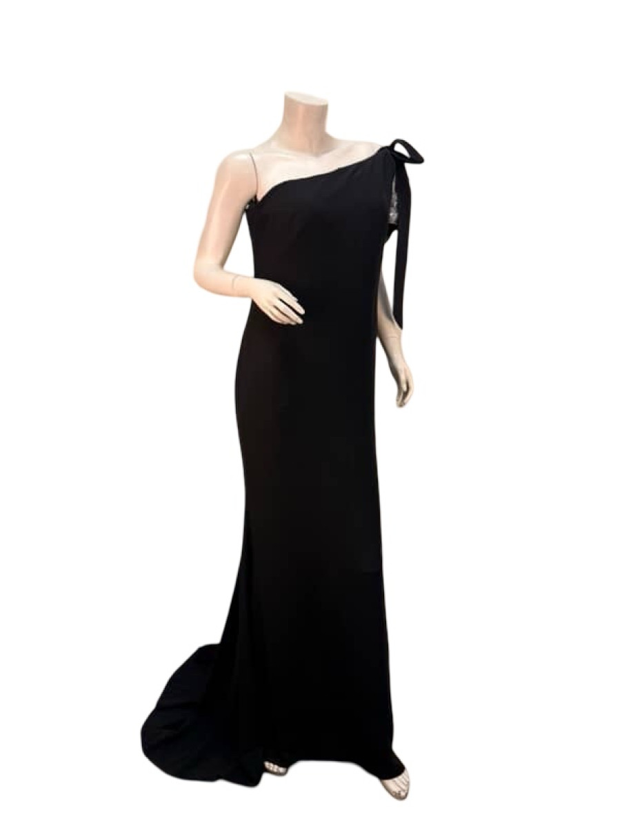 Valentino One-shoulder Silver Sequin Black Maxi Dress