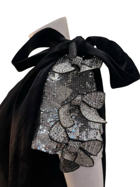 Valentino One-shoulder Silver Sequin Black Maxi Dress