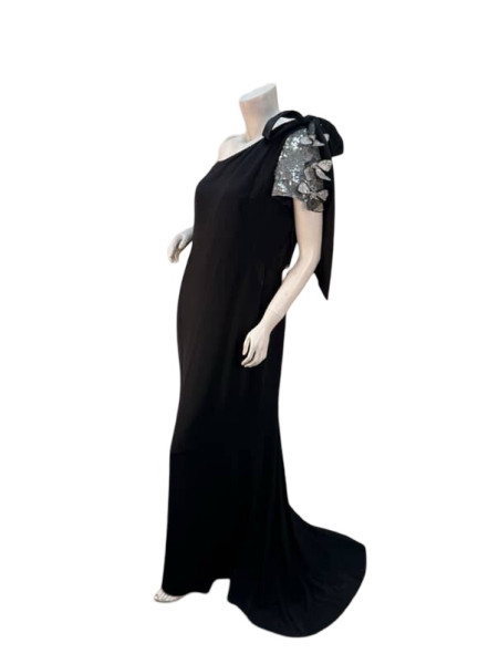 Valentino One-shoulder Silver Sequin Black Maxi Dress