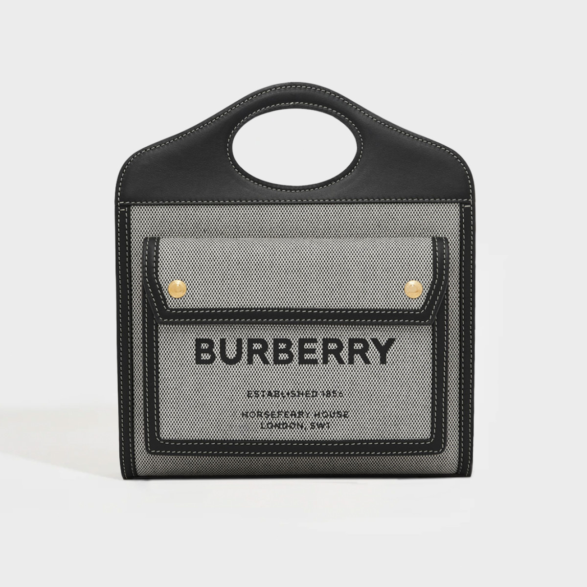 Rent Buy Burberry Mini Tri Colour Canvas Leather Pocket Bag in Grey MY WARDROBE HQ