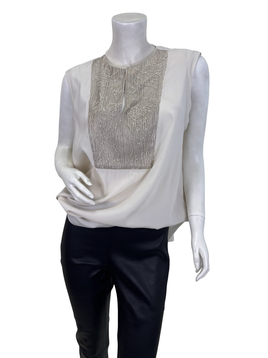 Brunello Cucinelli Embellished Sleeveless Silk Top