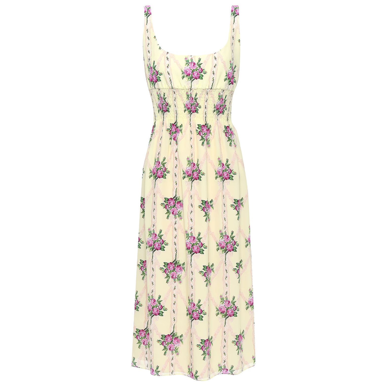 Emilia Wickstead Giovanna Shirred Floral-Print Stretch-Silk Midi Dress