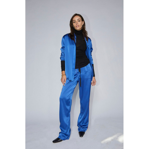 Serena Bute The Flat Fronted Jogger - Cobalt Blue & Lipstick Red Plant Based Satin