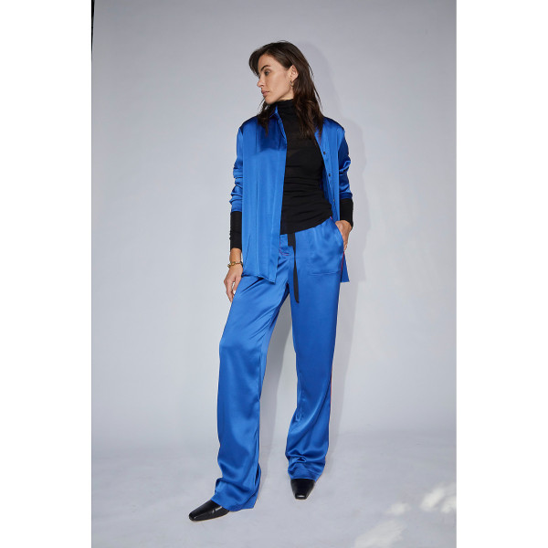 Serena Bute The Flat Fronted Jogger - Cobalt Blue & Lipstick Red Plant Based Satin