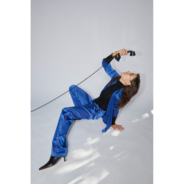 Serena Bute The Flat Fronted Jogger - Cobalt Blue & Lipstick Red Plant Based Satin