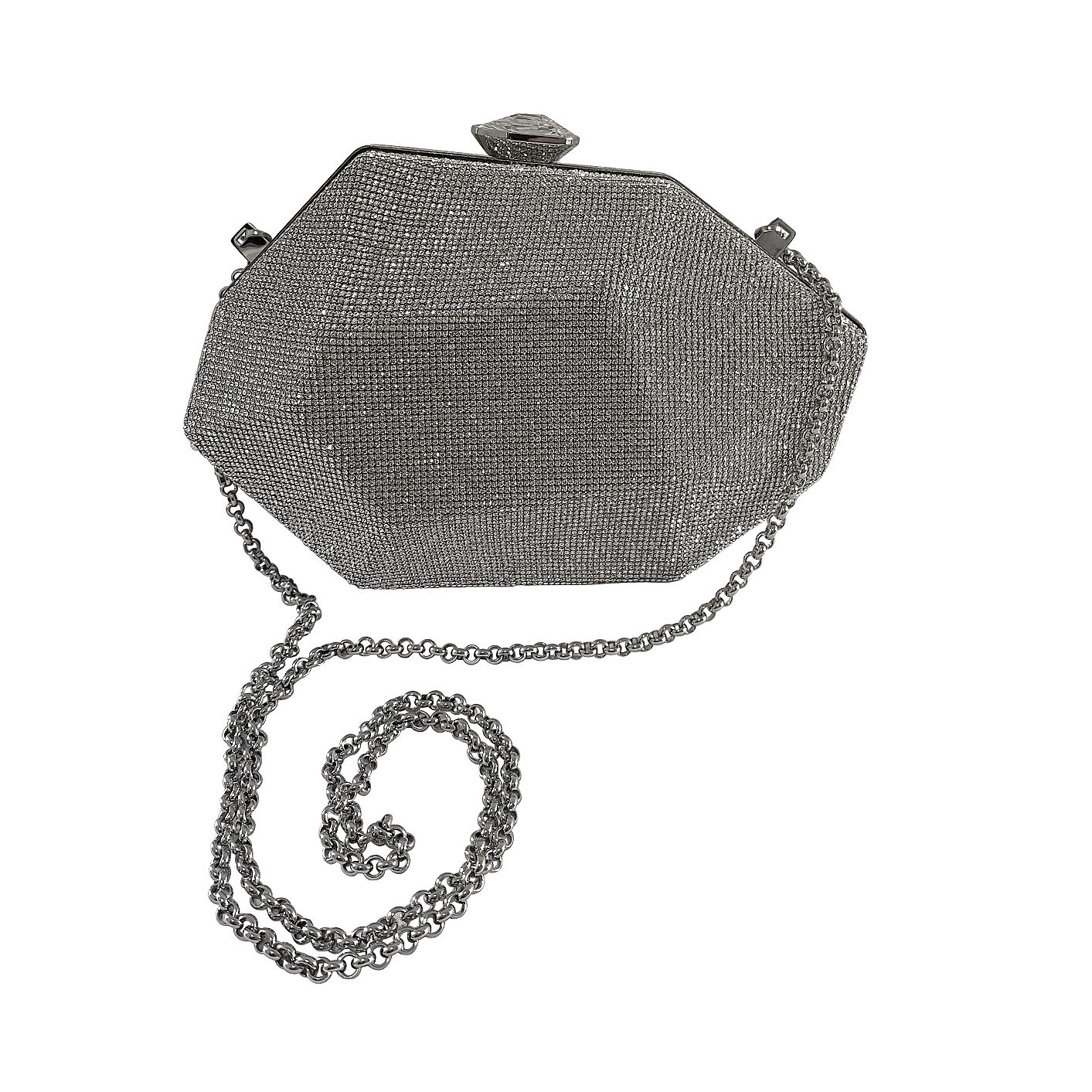 Atelier Swarovski Crystal geometric clutch with satin contrast and chain silver