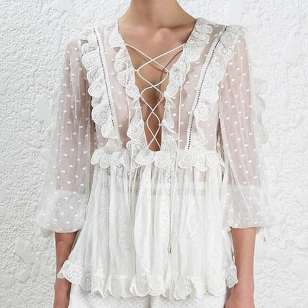 ZIMMERMANN Embroidered Lace-Up Blouse