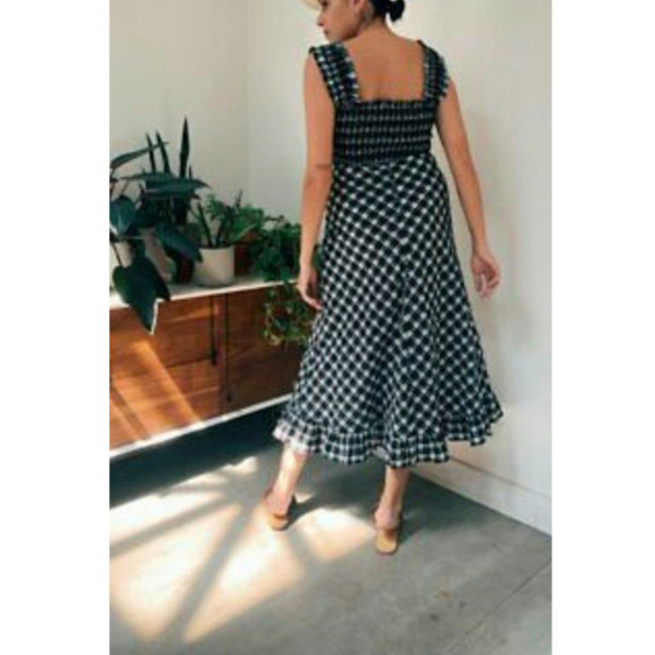 Ganni Seersucker Gingham Strap Midi Dress