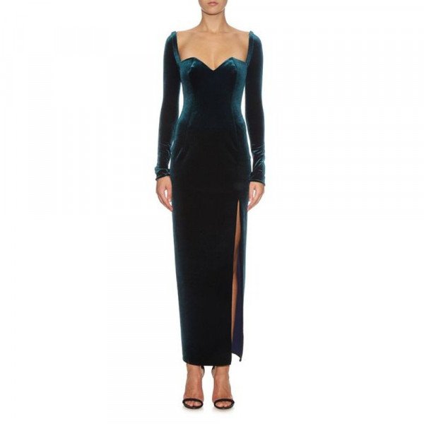 Emilio De La Morena Sweetheart Neckline Velvet Dress