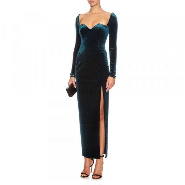 Emilio De La Morena Sweetheart Neckline Velvet Dress