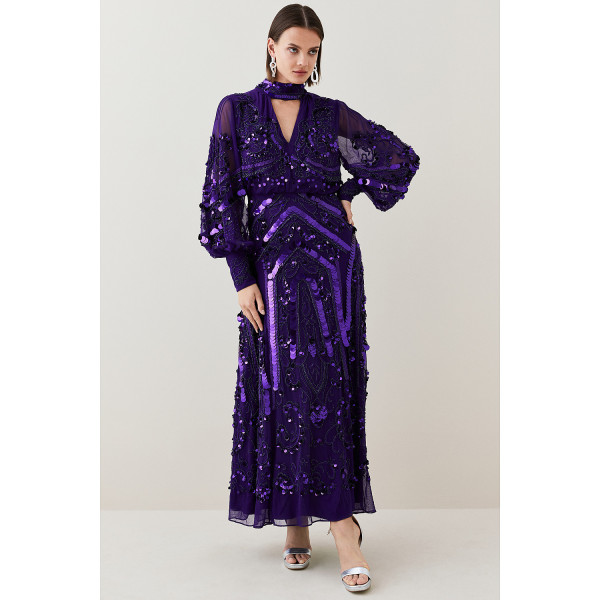 Karen Millen Sequin And Embroidered Maxi Dress