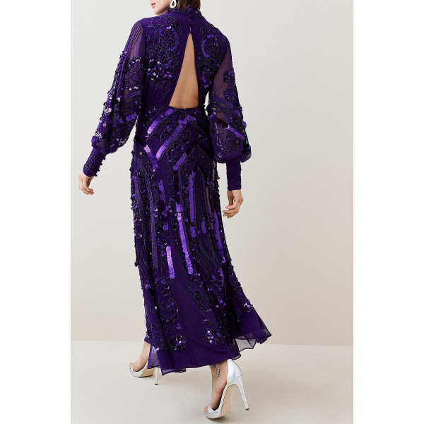 Karen Millen Sequin And Embroidered Maxi Dress