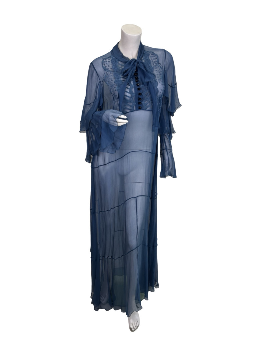 Chloé Chloe Sheer Ruffled Dress in Dusk Blue