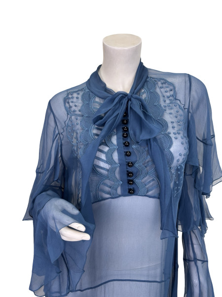 Chloé Chloe Sheer Ruffled Dress in Dusk Blue