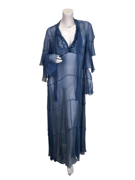 Chloé Chloe Sheer Ruffled Dress in Dusk Blue