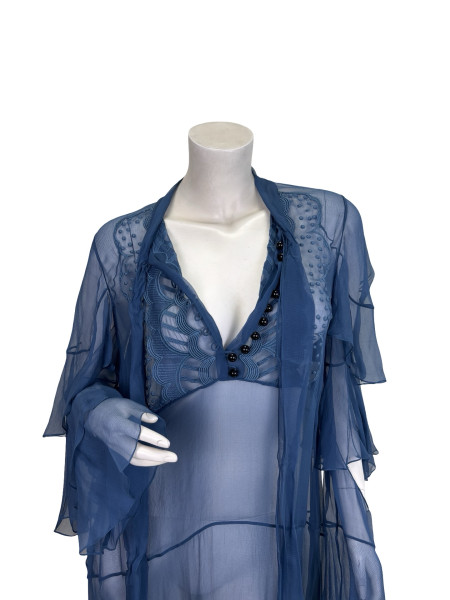 Chloé Chloe Sheer Ruffled Dress in Dusk Blue