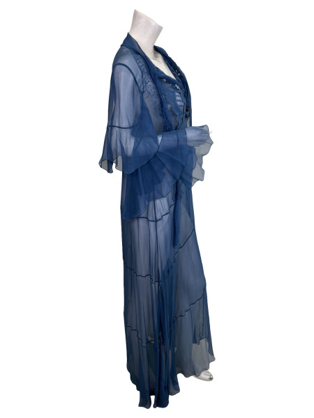 Chloé Chloe Sheer Ruffled Dress in Dusk Blue