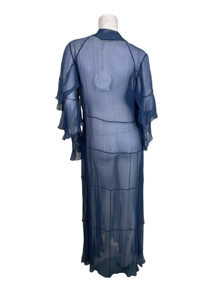 Chloé Chloe Sheer Ruffled Dress in Dusk Blue