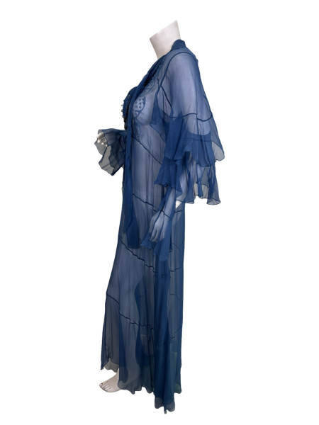 Chloé Chloe Sheer Ruffled Dress in Dusk Blue