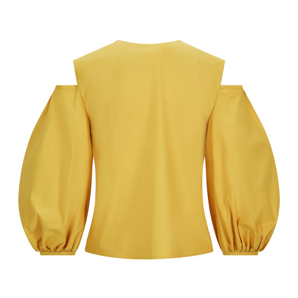 FEMPONIQ Cold Shoulder Puff Sleeve Lapel Top